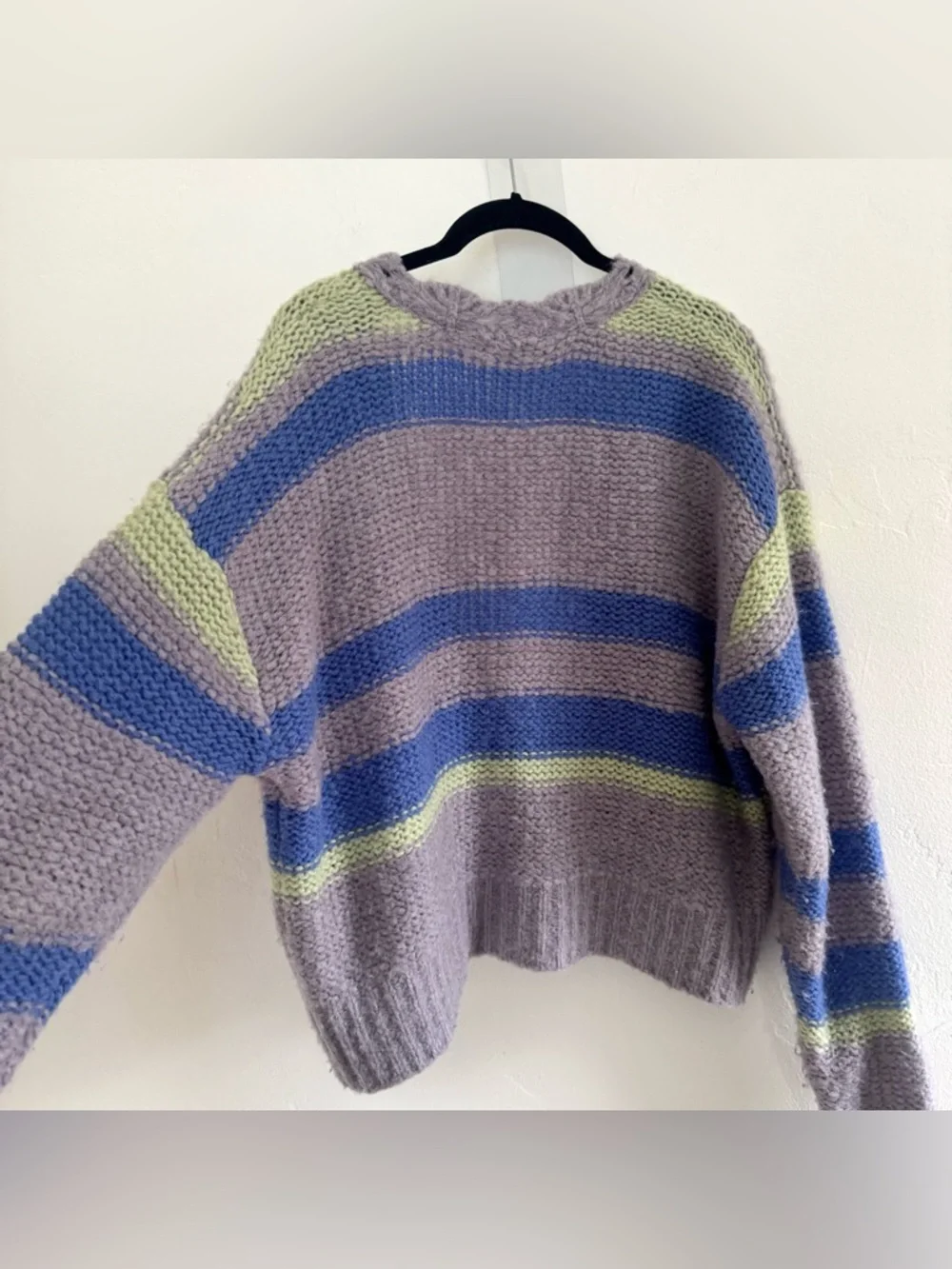 Free People Fine Time Stripe Alpaca Wool Blend Cardigan Sweater Chunky Knit Boho